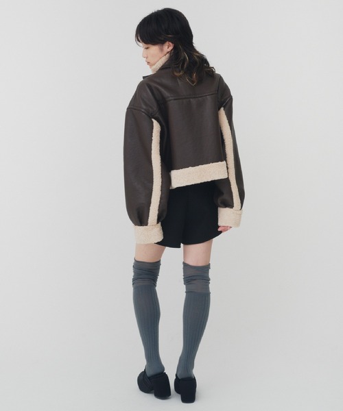 セール】IMITATION MOUTON CROPPED RIDERS JACKET / イミテーション