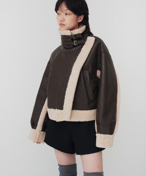 THINGS THAT MATTER（シングス ザット マター）の「IMITATION MOUTON CROPPED RIDERS JACKET / イミテーションムートンクロップドライダースジャケット（ライダースジャケット・レディース・ブラック/ブラウン・FREE）」の3枚目の写真