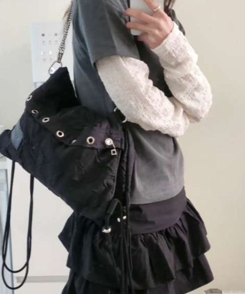 BLACKPURPLE（ブラックパープル）の「韓国ブランド BLACK PURPLE ブラックパープル Lucky string multi bag ショルダーバッグ ナップサック リュックサック 2wayバッグ 大容量 肩掛けバッグ カバン 鞄 黒バッグ 韓国ファッション 韓国ストリート ストリートファッション（バックパック/リュック・メンズ・ブラック・ONE SIZE）」の22枚目の写真