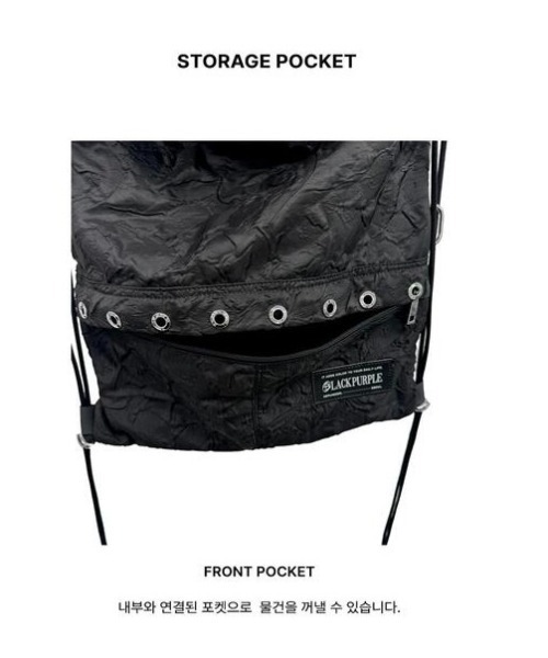 BLACKPURPLE（ブラックパープル）の「韓国ブランド BLACK PURPLE ブラックパープル Lucky string multi bag ショルダーバッグ ナップサック リュックサック 2wayバッグ 大容量 肩掛けバッグ カバン 鞄 黒バッグ 韓国ファッション 韓国ストリート ストリートファッション（バックパック/リュック・メンズ・ブラック・ONE SIZE）」の16枚目の写真