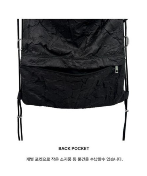 BLACKPURPLE（ブラックパープル）の「韓国ブランド BLACK PURPLE ブラックパープル Lucky string multi bag ショルダーバッグ ナップサック リュックサック 2wayバッグ 大容量 肩掛けバッグ カバン 鞄 黒バッグ 韓国ファッション 韓国ストリート ストリートファッション（バックパック/リュック・メンズ・ブラック・ONE SIZE）」の17枚目の写真
