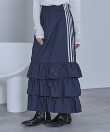 【軽やか】新品　青紫　裾フリル　三段ロングデザインスカートｄ87 軽やか】新品 青紫 裾フリル 三段ロングデザインスカートd87