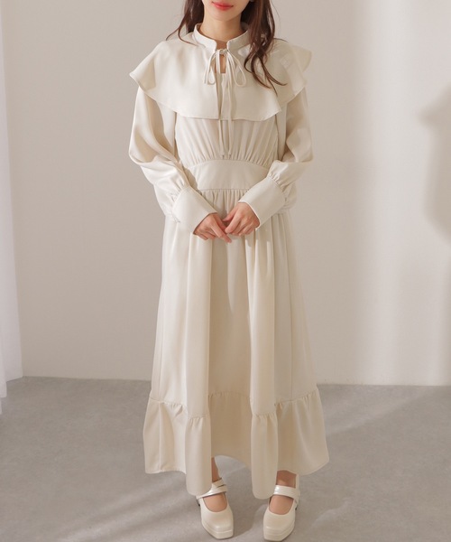 Lace Ladies（レースレディース）の「ビッグカラー ウエスト ギャザー  フリル マキシ ワンピース（ワンピース・レディース・グリーン/アイボリー/ブラック・S/FREE）」の13枚目の写真