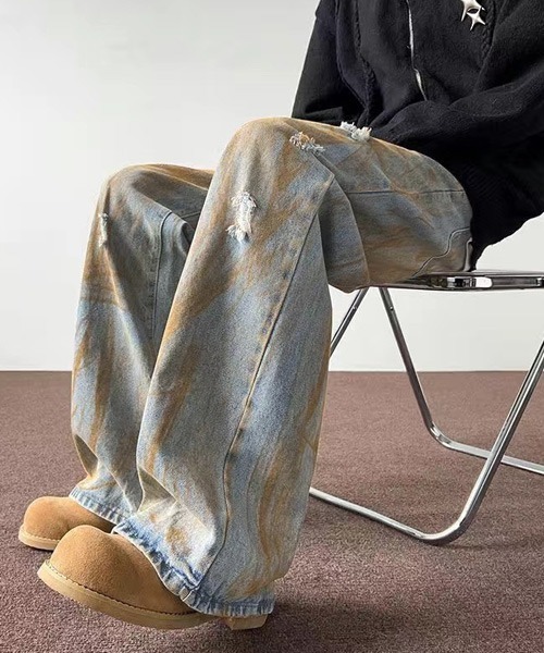 ルーズシルエットダメージ加工ストレートデニムパンツ（デニムパンツ）｜Ressaca（レサーカ） 5,524円