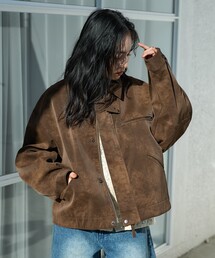 フェード加工 レザレットブルゾン/フェイクレザーブルゾン