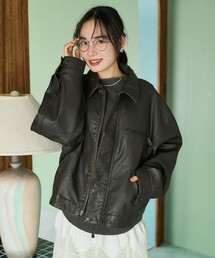 フェード加工 レザレットブルゾン/フェイクレザーブルゾン