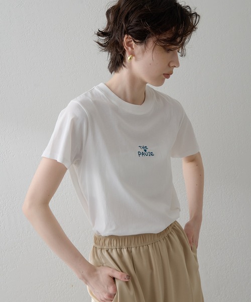 ウィムガゼットTHE PAUSE 刺繍 半袖Tシャツ オフホワイト新品未使用 THE PAUSE】THE PAUSE刺繍Tシャツ（Tシャツ/カットソー）｜THE