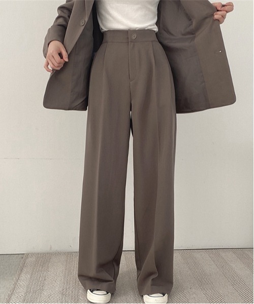 WEGO（ウィゴー）の「WEGO/【セットアップ対応】ベーシックスラックスワイドストレートパンツ（スラックス・レディース・ブラック/ホワイト/ブラウン・LARGE/SMALL/MEDIUM）」の3枚目の写真