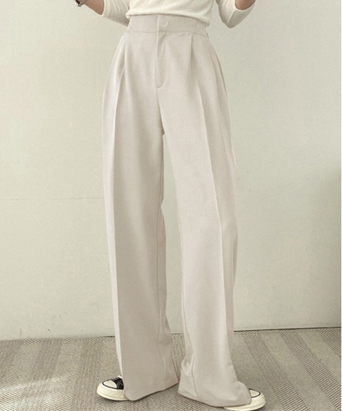 WEGO（ウィゴー）の「WEGO/【セットアップ対応】ベーシックスラックスワイドストレートパンツ（スラックス・レディース・ブラック/ホワイト/ブラウン・LARGE/SMALL/MEDIUM）」の8枚目の写真