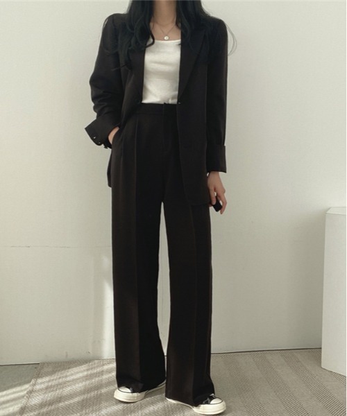 WEGO（ウィゴー）の「WEGO/【セットアップ対応】ベーシックスラックスワイドストレートパンツ（スラックス・レディース・ブラック/ホワイト/ブラウン・LARGE/SMALL/MEDIUM）」の13枚目の写真