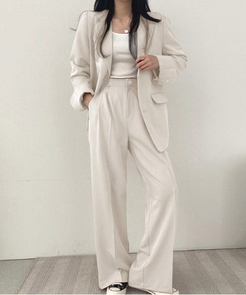 WEGO（ウィゴー）の「WEGO/【セットアップ対応】ベーシックスラックスワイドストレートパンツ（スラックス・レディース・ブラック/ホワイト/ブラウン・LARGE/SMALL/MEDIUM）」の9枚目の写真