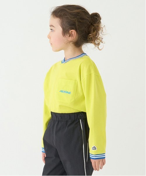 minimal（ミニマル）の「【防汚加工】天竺配色ラインリブTシャツ（Tシャツ/カットソー・キッズ・ホワイト/ライム/ターコイズブルー/ブラック・90cm/100cm/110cm/120cm/130cm/140cm）」の3枚目の写真