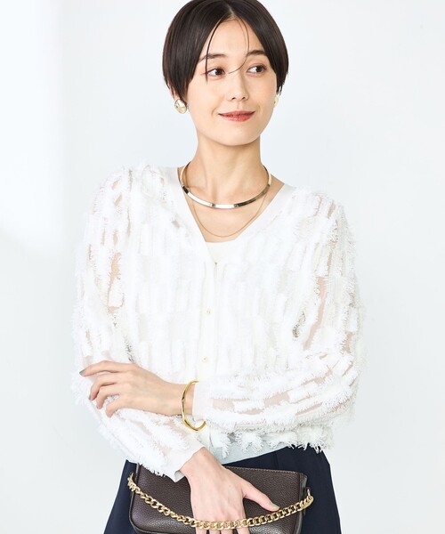 新品　NOLLEY'S ノーリーズ　フリンジ　カーディガン　羽織　ホワイト 新品 NOLLEY'S ノーリーズ フリンジ カーディガン 羽織 ホワイト