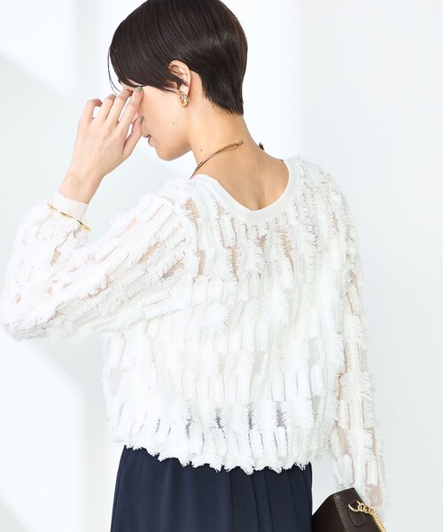 NOLLEY’S（ノーリーズ）の「《アンサンブル対応》《手洗い可能》カットフリンジ2WAYカーディガン（カーディガン/ボレロ・レディース・ライトグレー/ブラック/オフホワイト/ミント・38）」の9枚目の写真