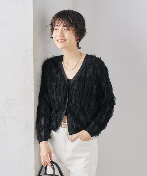 新品　NOLLEY'S ノーリーズ　フリンジ　カーディガン　羽織　ブラック セール】《アンサンブル対応》《手洗い可能》カットフリンジ2WAY