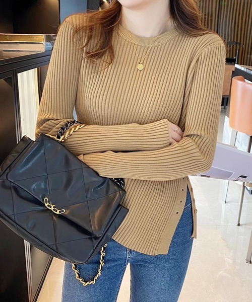 Miniministore(ミニミニストア)の「リブニットトップス 長袖リブカットソー(ニット/セーター・レディース・オレンジ/ダークグレー/ライトベージュ/キャメル/ライトブルー/ブラック/ライトグレー/ホワイト/ブラウン・FREE)」の8枚目の写真