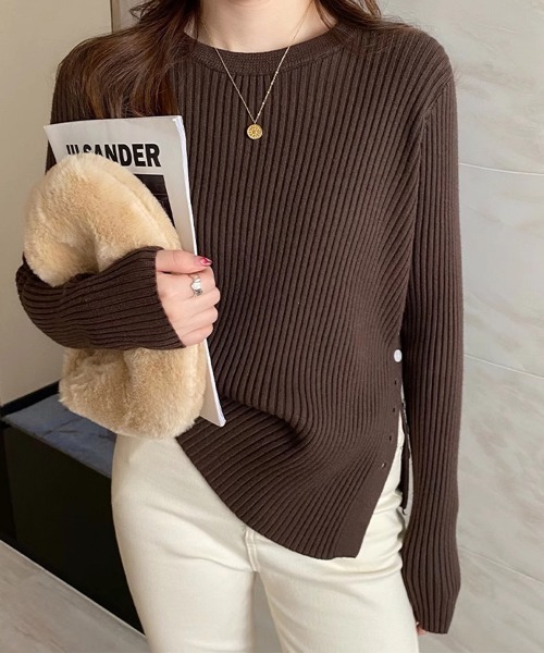 Miniministore(ミニミニストア)の「リブニットトップス 長袖リブカットソー(ニット/セーター・レディース・オレンジ/ダークグレー/ライトベージュ/キャメル/ライトブルー/ブラック/ライトグレー/ホワイト/ブラウン・FREE)」の5枚目の写真