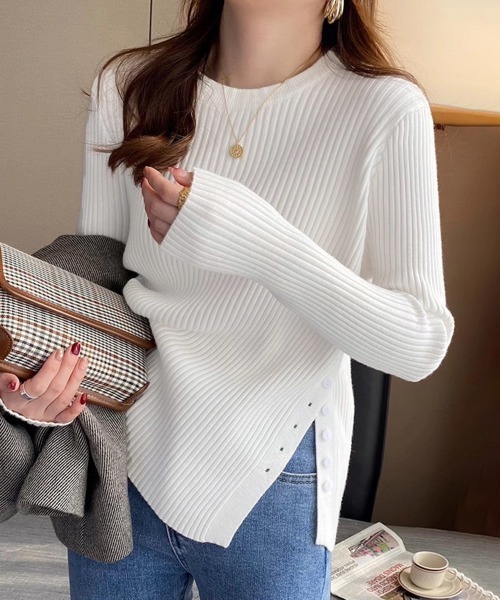 Miniministore(ミニミニストア)の「リブニットトップス 長袖リブカットソー(ニット/セーター・レディース・オレンジ/ダークグレー/ライトベージュ/キャメル/ライトブルー/ブラック/ライトグレー/ホワイト/ブラウン・FREE)」の10枚目の写真