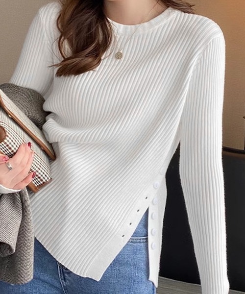 Miniministore(ミニミニストア)の「リブニットトップス 長袖リブカットソー(ニット/セーター・レディース・オレンジ/ダークグレー/ライトベージュ/キャメル/ライトブルー/ブラック/ライトグレー/ホワイト/ブラウン・FREE)」の11枚目の写真