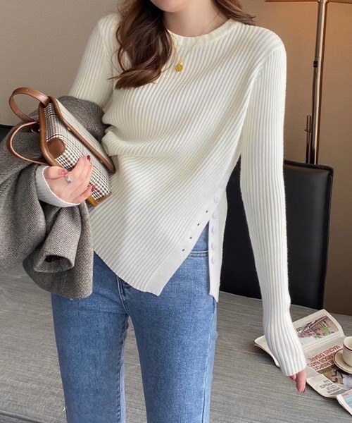 Miniministore(ミニミニストア)の「リブニットトップス 長袖リブカットソー(ニット/セーター・レディース・オレンジ/ダークグレー/ライトベージュ/キャメル/ライトブルー/ブラック/ライトグレー/ホワイト/ブラウン・FREE)」の14枚目の写真