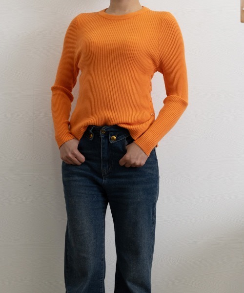 Miniministore(ミニミニストア)の「リブニットトップス 長袖リブカットソー(ニット/セーター・レディース・オレンジ/ダークグレー/ライトベージュ/キャメル/ライトブルー/ブラック/ライトグレー/ホワイト/ブラウン・FREE)」の19枚目の写真