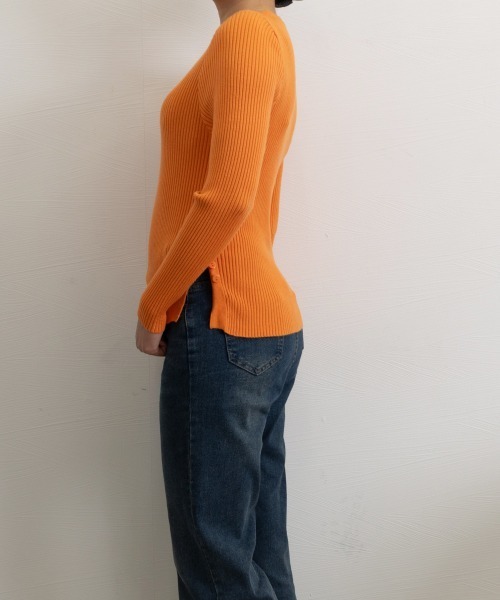 Miniministore(ミニミニストア)の「リブニットトップス 長袖リブカットソー(ニット/セーター・レディース・オレンジ/ダークグレー/ライトベージュ/キャメル/ライトブルー/ブラック/ライトグレー/ホワイト/ブラウン・FREE)」の20枚目の写真