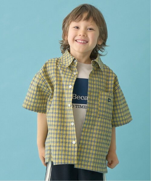 b・ROOM（ビールーム）の「【セットアップ可能】ビッグシルエットアソート半袖シャツ（シャツ/ブラウス・キッズ・ミント/イエロー/ブルー/ブラック/アイボリー/ブルー系その他2/ベージュ/モスグリーン/カラフル/ネイビー・120cm/150cm/140cm/130cm/100cm/110cm）」の9枚目の写真