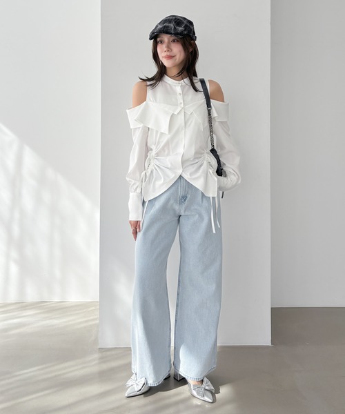 Heather(ヘザー)の「ショルダーカットチュニックブラウス 324853(シャツ/ブラウス・レディース・グレー系その他/オフホワイト/チャコールグレー・FREE)」の17枚目の写真