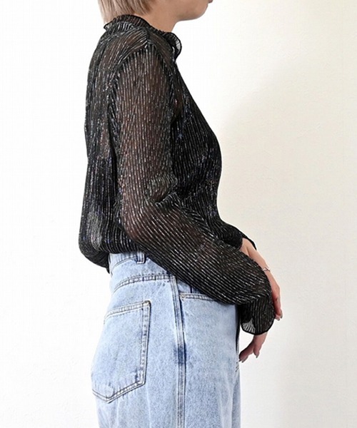 STYLEBLOCK（スタイルブロック）の「ラメプリーツシアータートルトップス（Tシャツ/カットソー・レディース・オフホワイト/グレー/ライトベージュ/ブラック/ピンク・M）」の10枚目の写真