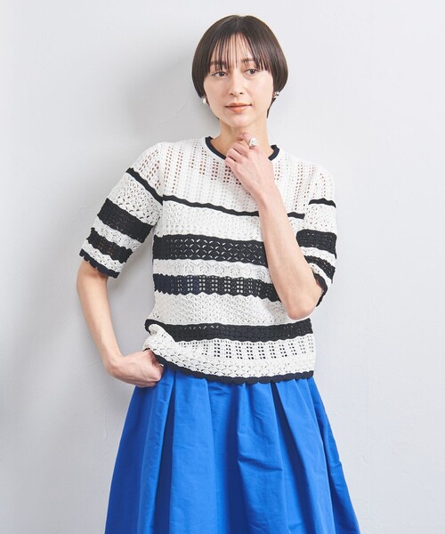 UNITED ARROWS(ユナイテッドアローズ)の「Early/SM ショートスリーブ ニット(ニット/セーター・レディース・ロイヤルブルー/その他1/ブラック/オフホワイト・FREE)」の5枚目の写真