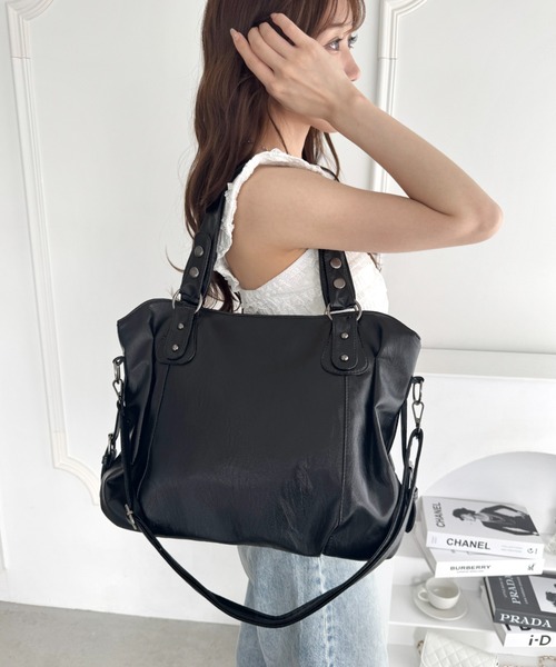 セール】サイドベルトPUレザーボストンバッグ（ボストンバッグ