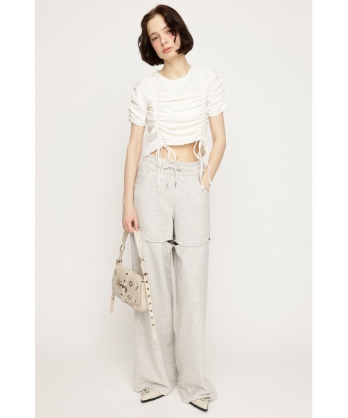 SLY(スライ)の「SHIRRING CUT TOPS シャーリング カット トップス 夏服 半袖(Tシャツ/カットソー・レディース・オフホワイト/ブラック/ライトブルー・FREE)」の4枚目の写真