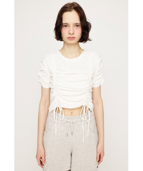 SLY(スライ)の「SHIRRING CUT TOPS シャーリング カット トップス 夏服 半袖(Tシャツ/カットソー・レディース・オフホワイト/ブラック/ライトブルー・FREE)」の7枚目の写真