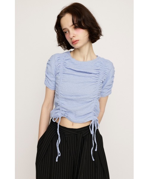 SLY(スライ)の「SHIRRING CUT TOPS シャーリング カット トップス 夏服 半袖(Tシャツ/カットソー・レディース・オフホワイト/ブラック/ライトブルー・FREE)」の16枚目の写真
