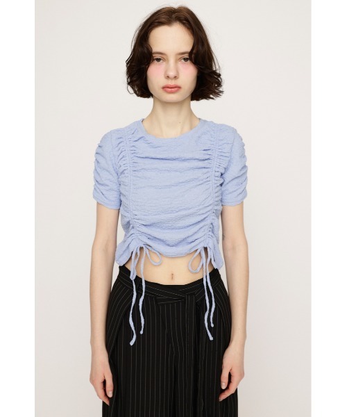 SLY(スライ)の「SHIRRING CUT TOPS シャーリング カット トップス 夏服 半袖(Tシャツ/カットソー・レディース・オフホワイト/ブラック/ライトブルー・FREE)」の18枚目の写真