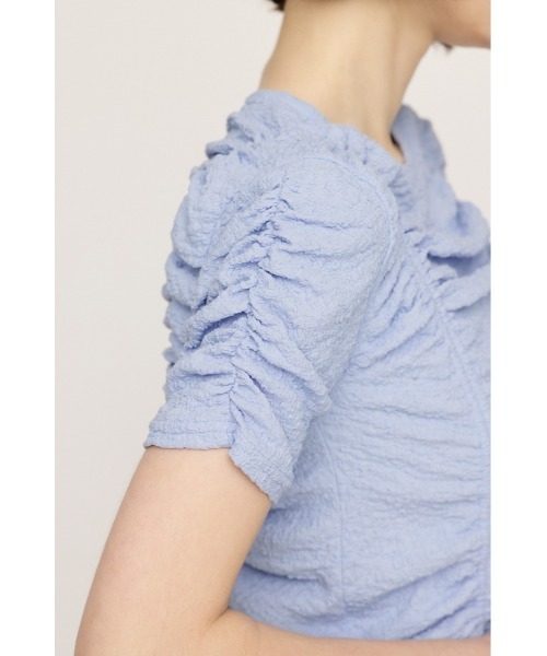 SLY(スライ)の「SHIRRING CUT TOPS シャーリング カット トップス 夏服 半袖(Tシャツ/カットソー・レディース・オフホワイト/ブラック/ライトブルー・FREE)」の21枚目の写真