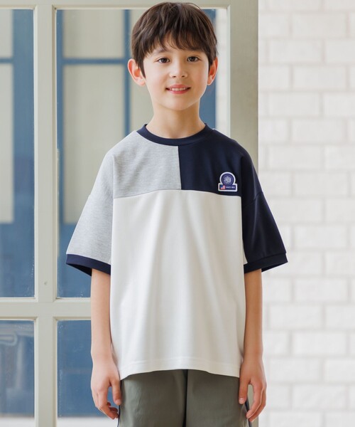 吸水速乾】【100-130cm】ポンチローマ トリコロール 切替T
