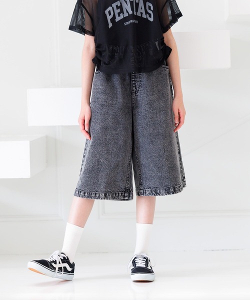 project gr リワークデニムハーフデニムパンツニキ着用