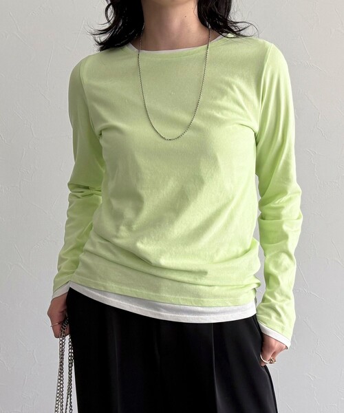 fredy emue(フレディエミュ)の「ハイツイストコットンコンパクトロンTシャツ(Tシャツ/カットソー・レディース・ホワイト系その他/イエロー/ブラック/グレイッシュベージュ/オフホワイト・38)」の5枚目の写真