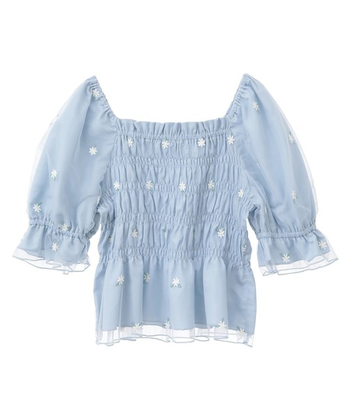 earth music&ecology（アースミュージックアンドエコロジー）の「フラワー刺繍シャーリングプルオーバー（シャツ/ブラウス・レディース・アイボリー/サックスブルー/ライトグレー・FREE）」の8枚目の写真