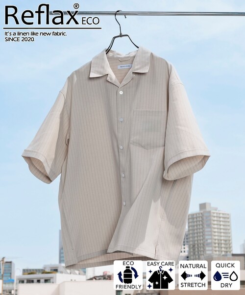 FREAK'S STORE（フリークスストア）の「FREAK’S STORE/フリークスストア Reflax 機能性素材 リラックスフィット ストライプ オープンカラーシャツ ショートスリーブ/吸水速乾/イージーケア/UVカット/接触冷感/エコ素材/ストレ（シャツ/ブラウス・メンズ・オフホワイト/オリーブ・SMALL/MEDIUM/LARGE）」の19枚目の写真