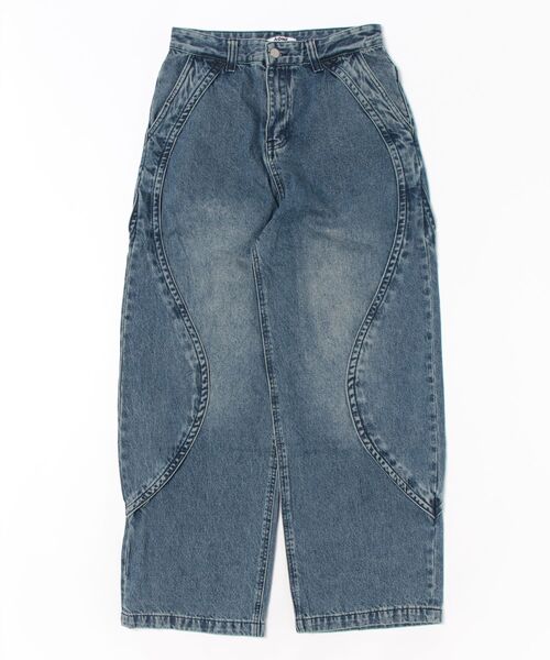 Chikashitsu+】サイドウェーブデニムパンツ