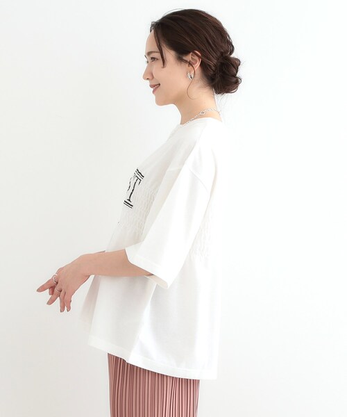 tシャツ フロントシャーリングTシャツ レディース ARCADE tシャツ 春服 フロントシャーリング リボン スクエア