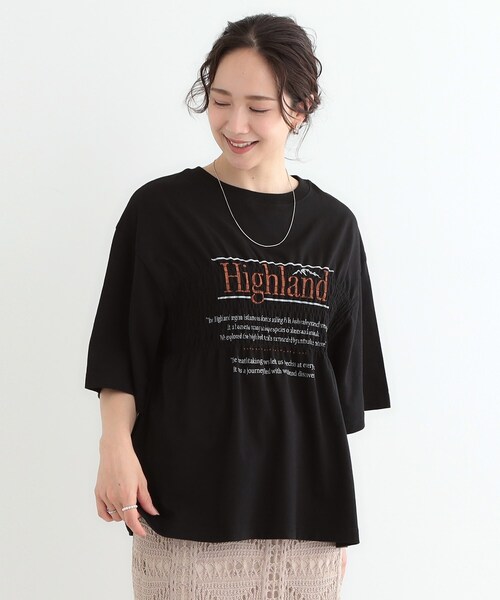 セール】胸シャーリング ロゴTシャツ（Tシャツ/カットソー