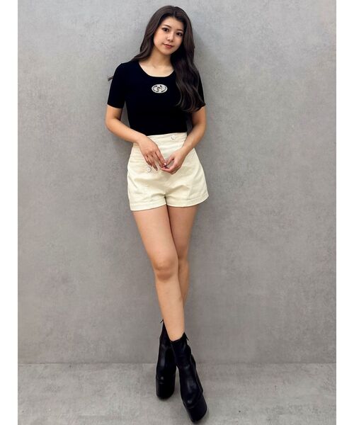 GYDA GD bijou MOLDハーフスリーブニットトップス　黒　白　2点 GD bijou MOLDハーフスリーブニットトップス（Tシャツ