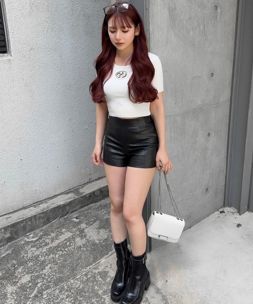 GYDA（ジェイダ）の「GD bijou MOLDハーフスリーブニットトップス（ニット/セーター・レディース・ピンク/ブラック/オフホワイト/ライム・FREE）」の14枚目の写真