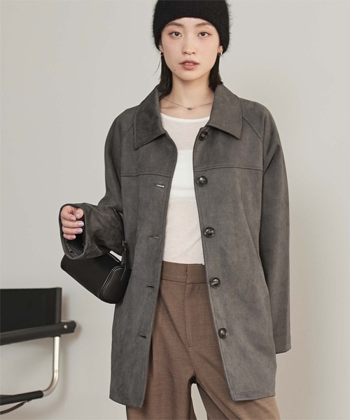 miette(ミエット)の「フェイクスエードステンカラージャケット(ステンカラーコート・レディース・ブラック/ブラウン/チャコール・FREE)」の3枚目の写真