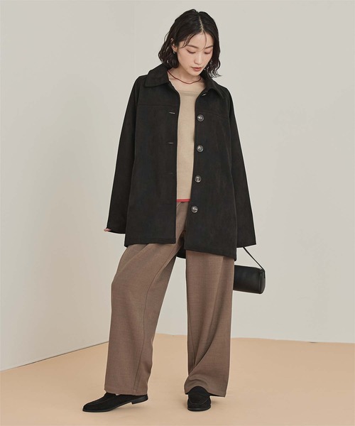 miette(ミエット)の「フェイクスエードステンカラージャケット(ステンカラーコート・レディース・ブラック/ブラウン/チャコール・FREE)」の4枚目の写真