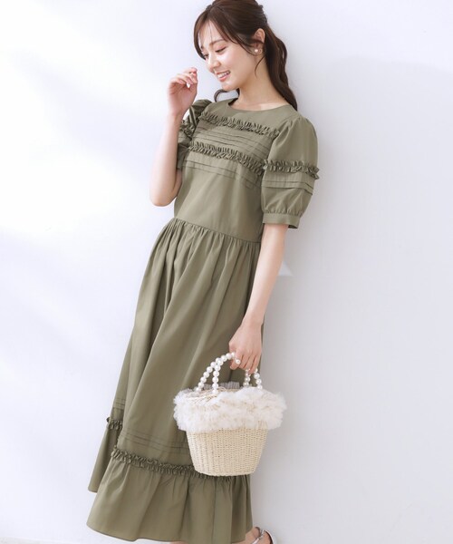 couture brooch（クチュールブローチ）の「エシカルコットン タック＆フリルワンピース（ワンピース・レディース・ネイビー/ベージュ/オリーブ・36/38/42/40）」の5枚目の写真