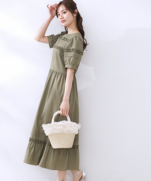 couture brooch（クチュールブローチ）の「エシカルコットン タック＆フリルワンピース（ワンピース・レディース・ネイビー/ベージュ/オリーブ・36/38/42/40）」の6枚目の写真